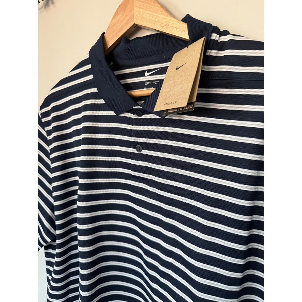 Nike Dri-FIT‎ Golf Polo Shirt Mens XXL Navy Blue White Striped NWT